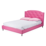Canterbury Platform Bed in Hot Pink Faux Leather Finish by Baxton Studio - BAX-BBT6440-Queen-Pink