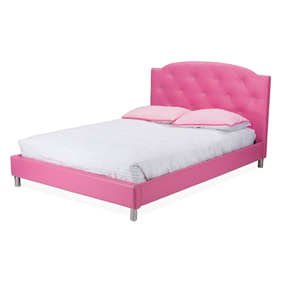 Canterbury Platform Bed in Hot Pink Faux Leather Finish by Baxton Studio - BAX-BBT6440-Queen-Pink