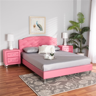 Canterbury 3-Piece Bedroom Set in Pink Faux Leather Finish by Baxton Studio - BAX-BBT6440-Queen-Pink-3PC