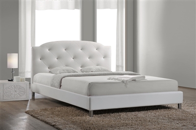 Canterbury Platform Bed in White Faux Leather Finish by Baxton Studio - BAX-BBT6440-Queen-White