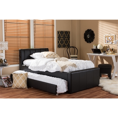 Cosmo Trundle Bed in Black Faux Leather Finish by Baxton Studio - BAX-BBT6469-Twin-Black