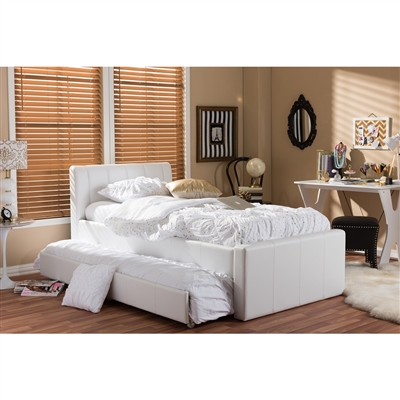 Cosmo Trundle Bed in White Faux Leather Finish by Baxton Studio - BAX-BBT6469-Twin-White