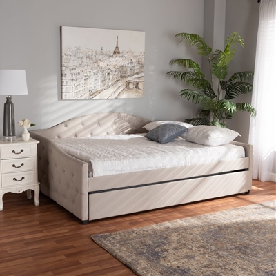 Becker Daybed with Trundle in Beige Fabric Finish by Baxton Studio - BAX-Becker-Beige-Daybed-Q/T