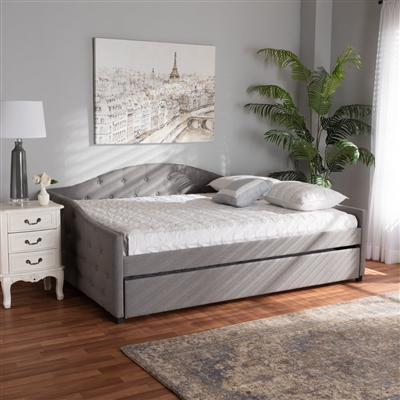 Becker Daybed with Trundle in Grey Fabric Finish by Baxton Studio - BAX-Becker-Grey-Daybed-Q/T