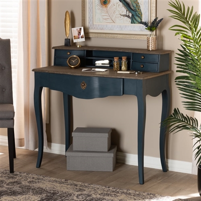 Celestine French Provincial Blue Spruce Wood Accent Writing Desk by Baxton Studio - BAX-CES2-Blue Spruce-Desk