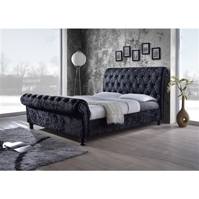 Castello Platform Bed in Black Velvet Finish by Baxton Studio - BAX-CF8539-Black-Queen
