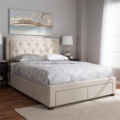 Aurelie Platform Storage Bed in Light Beige Fabric Finish by Baxton Studio - BAX-CF8622-D-Light Beige-Queen
