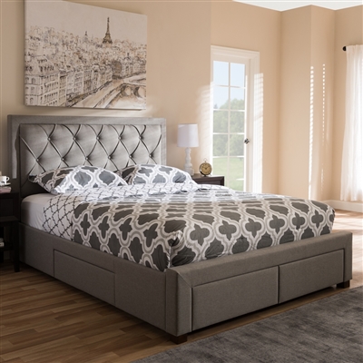 Aurelie Platform Storage Bed in Light Grey Fabric Finish by Baxton Studio - BAX-CF8622-D-Light Grey-Queen
