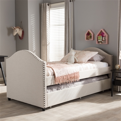 Alessia Daybed with Trundle in Beige Fabric Finish by Baxton Studio - BAX-CF8751-Beige-Day Bed