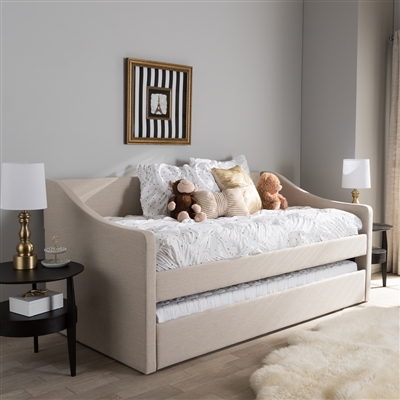 Barnstorm Daybed with Trundle in Beige Fabric Finish by Baxton Studio - BAX-CF8755-Beige-Day Bed