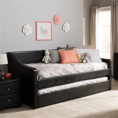 Barnstorm Daybed with Trundle in Black Faux Leather Finish by Baxton Studio - BAX-CF8755-Black-Day Bed