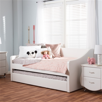Barnstorm Daybed with Trundle in White Faux Leather Finish by Baxton Studio - BAX-CF8755-White-Day Bed