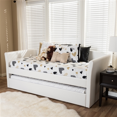 Camino Daybed with Trundle in White Faux Leather Finish by Baxton Studio - BAX-CF8756-White-Day Bed