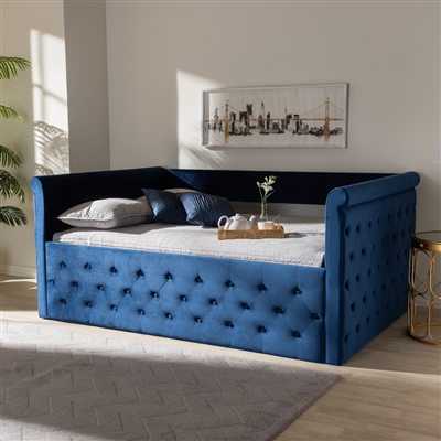 Amaya Daybed in Navy Blue Velvet Fabric Finish by Baxton Studio - BAX-CF8825-C-Navy Blue-Daybed-Q
