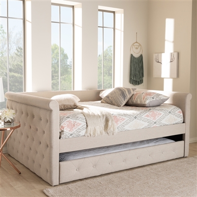 Alena Daybed with Trundle in Light Beige Fabric Finish by Baxton Studio - BAX-CF8825-Light Beige-Daybed-Q/T