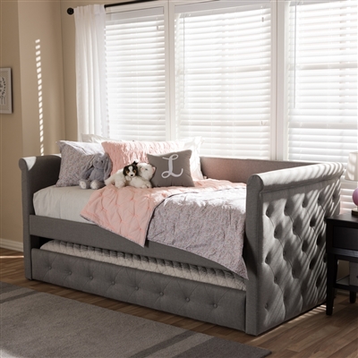 Alena Daybed with Trundle in Light Grey Fabric Finish by Baxton Studio - BAX-CF8825-Light Grey-Daybed