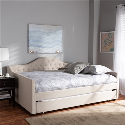 Eliza Daybed with Trundle in Light Beige Fabric Finish by Baxton Studio - BAX-CF8940-Light Beige-Daybed-Q/T