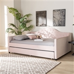 Perry Daybed with Trundle in Light Pink Velvet Fabric Finish by Baxton Studio - BAX-CF8940-Light Pink-Daybed-Q/T
