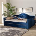 Perry Daybed with Trundle in Navy Blue Velvet Fabric Finish by Baxton Studio - BAX-CF8940-Navy Blue-Daybed-Q/T