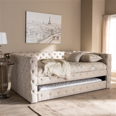 Anabella Daybed with Trundle in Light Beige Fabric Finish by Baxton Studio - BAX-CF8987-Light Beige-Daybed-Q/T