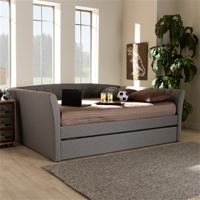 Delora Daybed with Trundle in Light Grey Fabric Finish by Baxton Studio - BAX-CF9044-Light Grey-Daybed-Q/T