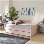 Lennon Daybed with Trundle in Pink Velvet Fabric Finish by Baxton Studio - BAX-CF9172-Pink Velvet-Daybed-Q/T