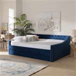 Raphael Daybed with Trundle in Navy Blue Velvet Fabric Finish by Baxton Studio - BAX-CF9228-Navy Blue Velvet-Daybed-Q/T