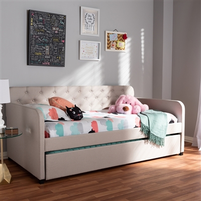 Camelia Sofa Daybed with Trundle in Beige Fabric Finish by Baxton Studio - BAX-Camelia-Beige-Daybed
