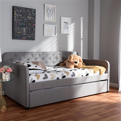 Camelia Sofa Daybed with Trundle in Grey Fabric Finish by Baxton Studio - BAX-Camelia-Light Grey-Daybed