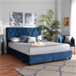 Caronia Platform Storage Bed in Navy Blue Velvet Fabric Finish by Baxton Studio - BAX-Caronia-Navy-Queen