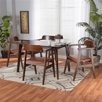 Cleo 5 Piece Dining Room Set in Light Brown Fabric and Dark Brown Finish by Baxton Studio - BAX-Clementia-Light Brown/Cappuccino-5PC