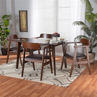Cleo 5 Piece Dining Room Set in Espresso Fabric and Dark Brown Finish by Baxton Studio - BAX-Cleo-Dark Brown/Cappuccino-5PC