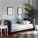 Cora Daybed in Light Blue Velvet Fabric and Dark Brown Finish by Baxton Studio - BAX-Cora-Light Blue Velvet-Daybed-Twin