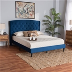 Joanna Platform Bed in Navy Blue Velvet Fabric Finish by Baxton Studio - BAX-DV20812-Navy Blue Velvet-King