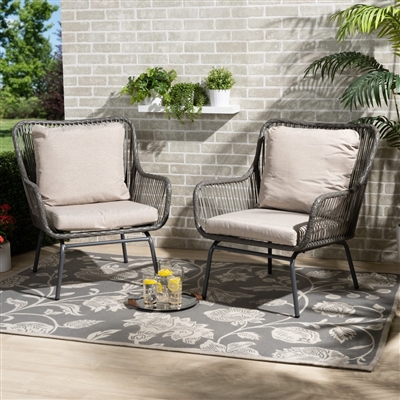 Dermot Modern and Contemporary 2-Piece Beige Fabric and Grey Synthetic Rattan Patio Chair Set by Baxton Studio - BAX-FY-0009-Faux Rattan Grey-Chair