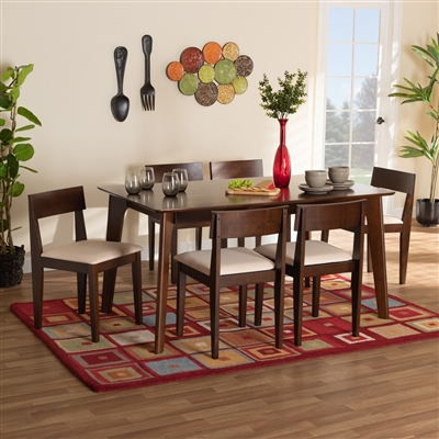 Camilla 7 Piece Dining Room Set in Cream Fabric and Dark Brown Finish by Baxton Studio - BAX-Francisca-Beige/Cappuccino-7PC