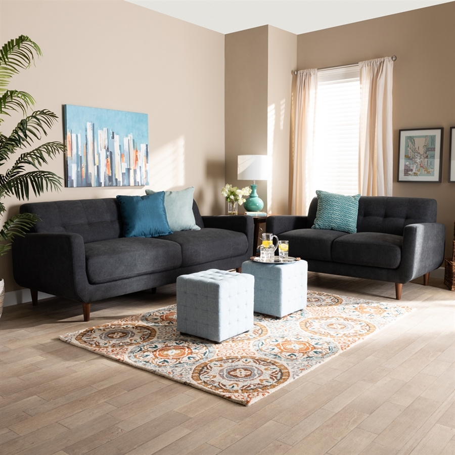 Allister Mid-Century Modern Dark Grey 2-Piece Living Room Set by Baxton ...