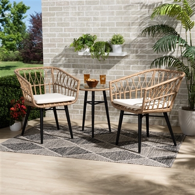Aimon Modern and Contemporary 3-Piece Beige Fabric and Brown Synthetic Rattan Patio Set by Baxton Studio - BAX-L20-MSTO-147-Faux Rattan Brown/White-3PC Set