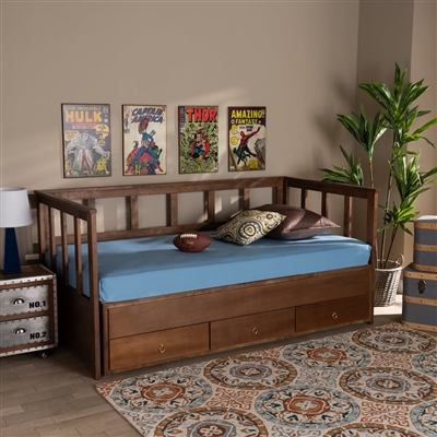 Kendra Expandable Daybed in Walnut Brown Finish by Baxton Studio - BAX-MG0035-Walnut-3DW-Daybed