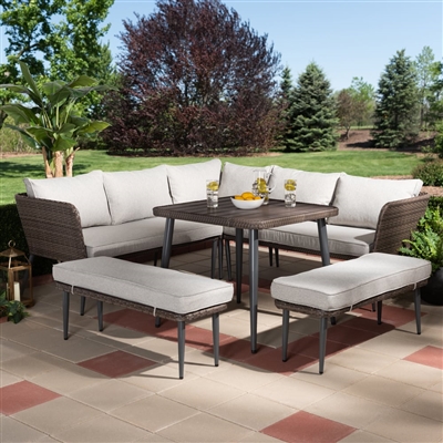 Lillian Modern and Contemporary 5-Piece Light Grey and Brown Woven Rattan Outdoor Patio Set by Baxton Studio - BAX-MLM-210505-Grey