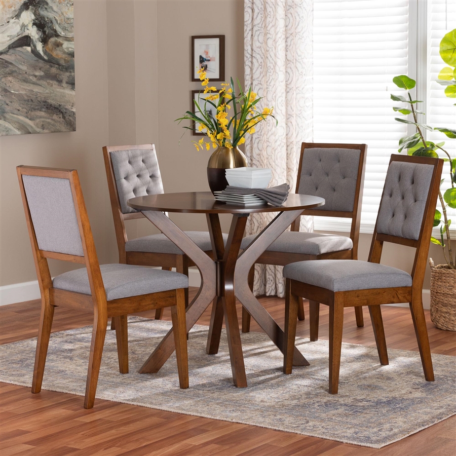 Mana 5 Piece Round Dining Room Set in Grey and Walnut Brown Finish by ...