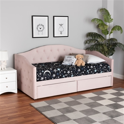 Mansi Daybed in Light Pink Velvet Fabric Finish by Baxton Studio - BAX-Mansi-Light Pink Velvet Daybed-Twin