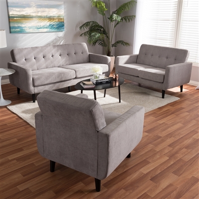 Carina Mid-Century Modern Light Grey 3-Piece Living Room Set by Baxton Studio - BAX-R2017-Grey-3PC-Set