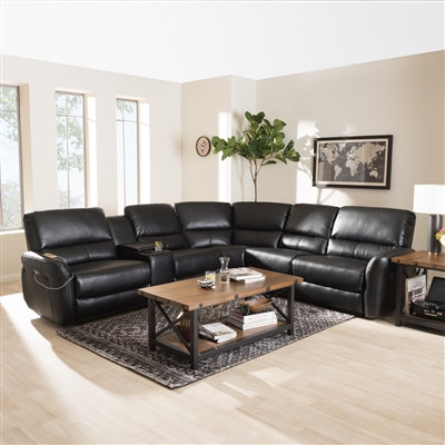Amaris Modern and Contemporary Black Bonded Leather 5-Piece Power Reclining Sectional by Baxton Studio - BAX-RX033A-Black-SF