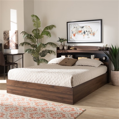 Christopher Platform Bed in Walnut Brown Finish by Baxton Studio - BAX-SEBED13015026-Columbia/Black-Queen