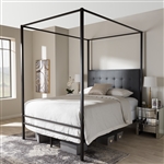 Eleanor Canopy Bed in Dark Bronze Metal and Grey Fabric Finish by Baxton Studio - BAX-TS-Eleanor-Black-Queen