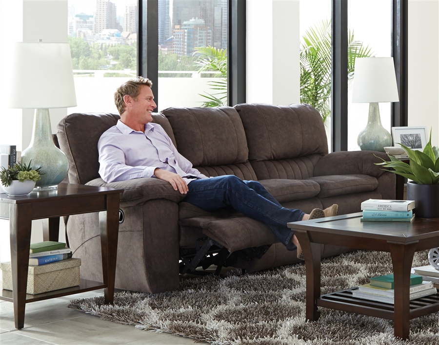 Reyes Lay Flat Reclining Sofa in Chocolate Fabric by Catnapper - 2401-CH