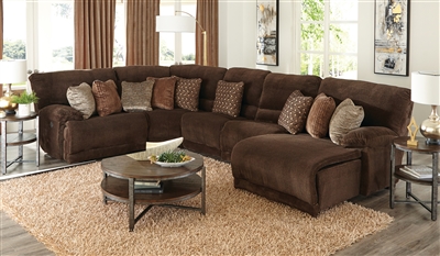 Burbank 5 Piece Reclining Sectional in Chocolate Fabric by Catnapper - 281-CH-5