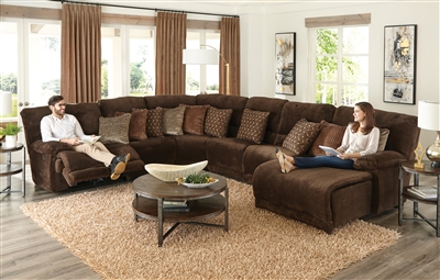 Burbank 6 Piece Reclining Sectional in Chocolate Fabric by Catnapper - 281-CH-6