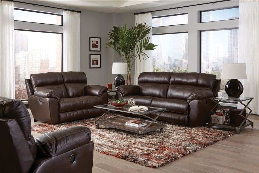 Costa 2 Piece Lay Flat Reclining Sofa, Chocolate Brown Leather Sofa Set